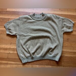 Vintage GOLD DISCO mock neck short sleeve sweater 80s metallic padded shoulder M